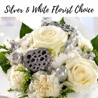 Snowy White & Silver Florist Choice Bouquet